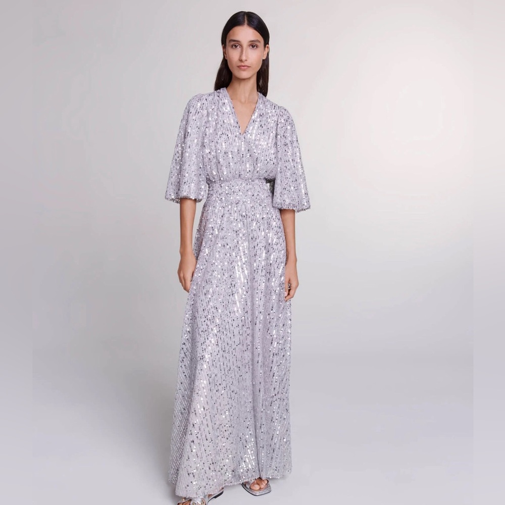 NWT Maje silver sequin maxi dress!!